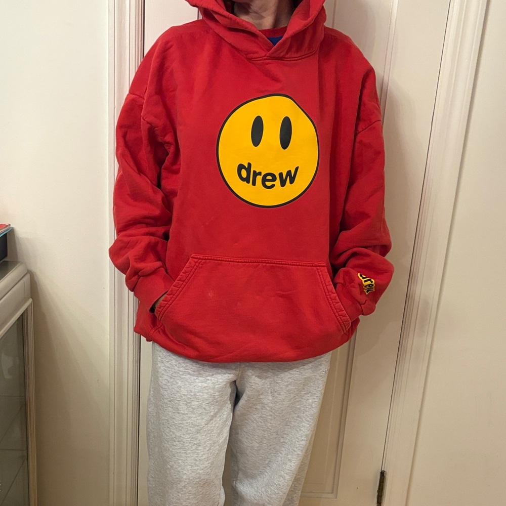 drew house Red Hoodie with Yellow Logo